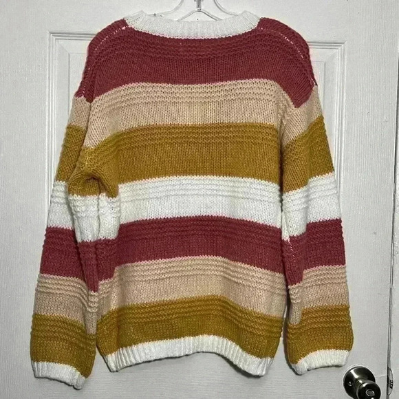 NWOT BiBi Rose Mustard & Taupe Color Block Loose Fitted Sweater | size small - Picture 2 of 6
